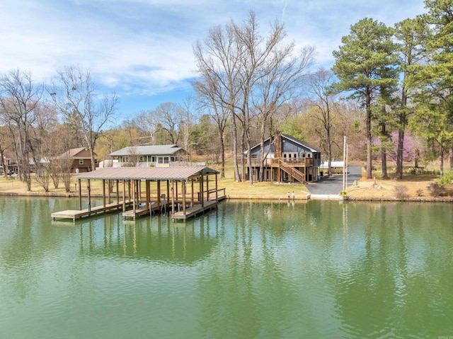 view of dock with a water view