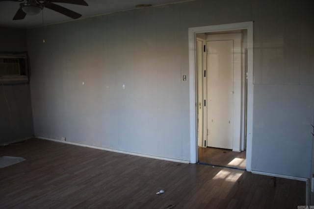unfurnished bedroom featuring wood finished floors and ceiling fan