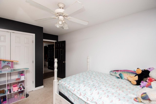 3712 Hazelwood Dr, Benton, AR 72015 - bedroom with a closet, ceiling fan, and light colored carpet