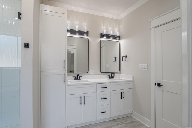 240 Michelle Dr, Beebe, AR 72012 - full bathroom with crown molding, double vanity, a sink, and baseboards