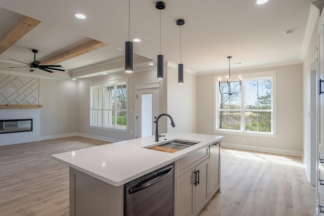 240 Michelle Dr, Beebe, AR 72012 - kitchen featuring baseboards, light wood-type flooring, a sink, and dishwashing machine
