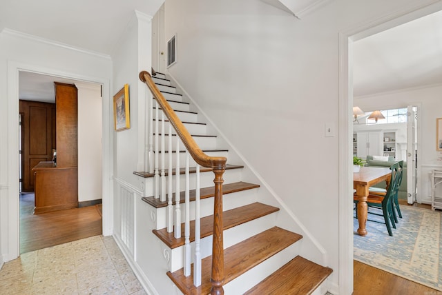 5 Huntington Rd, Little Rock, AR 72227 - stairway with visible vents, baseboards, and ornamental molding