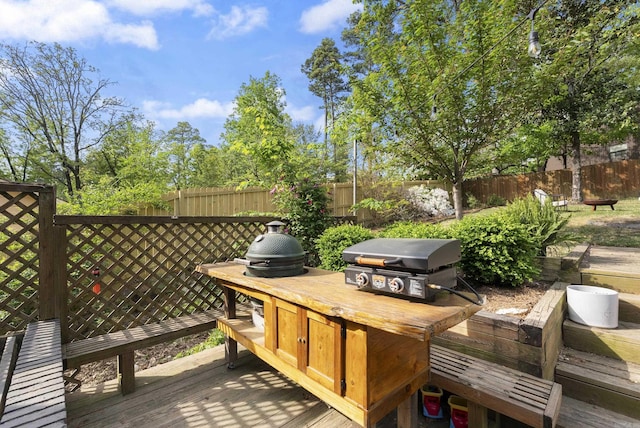 5 Huntington Rd, Little Rock, AR 72227 - wooden terrace with grilling area and a fenced backyard