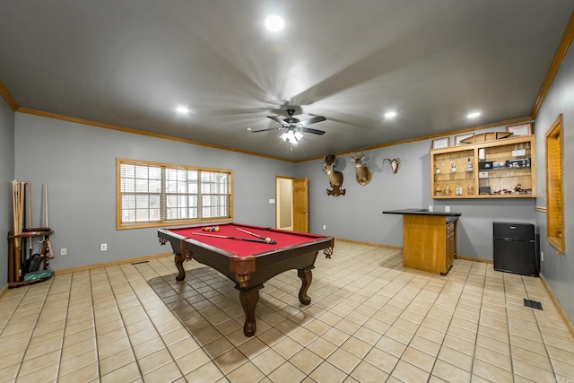 7 Ridge Creek Pt, Arkadelphia, AR 71923 - playroom featuring light tile patterned floors, ceiling fan, ornamental molding, and billiards