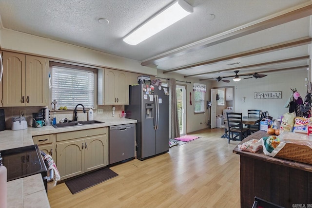 318 Burnside Dr, Little Rock, AR 72205 - kitchen with a sink, light countertops, appliances with stainless steel finishes, and light wood-style flooring