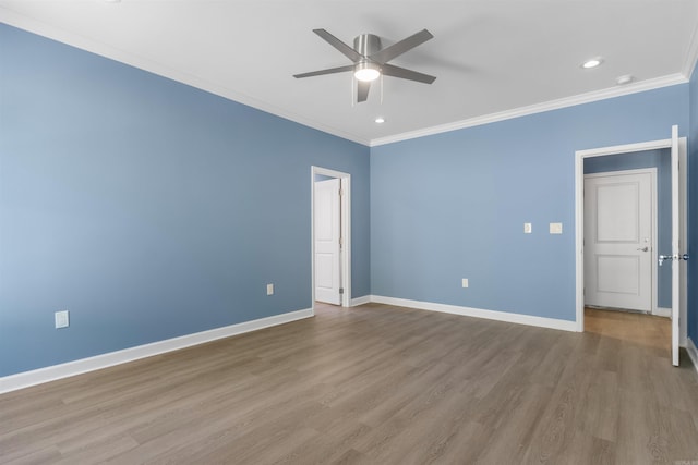 8010 Kanis Oaks Dr, Little Rock, AR 72204 - empty room featuring ornamental molding, ceiling fan, wood finished floors, and baseboards