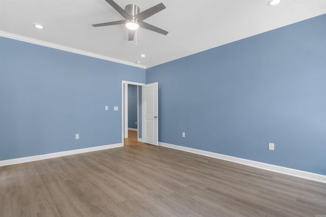 8010 Kanis Oaks Dr, Little Rock, AR 72204 - spare room featuring a ceiling fan, wood finished floors, ornamental molding, and recessed lighting