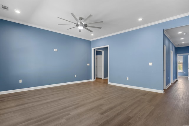 8010 Kanis Oaks Dr, Little Rock, AR 72204 - spare room with crown molding, visible vents, ceiling fan, and baseboards