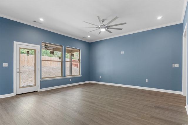 8010 Kanis Oaks Dr, Little Rock, AR 72204 - unfurnished room with wood finished floors, ornamental molding, and a ceiling fan