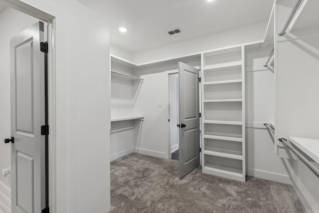 spacious closet with visible vents and carpet floors