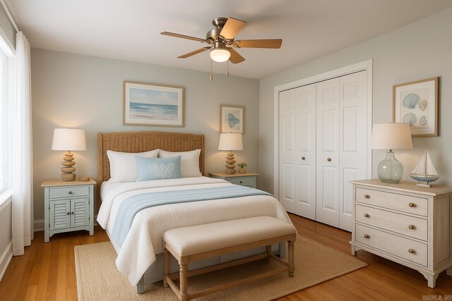6723 Greenwood, Little Rock, AR 72207 - bedroom with a closet, a ceiling fan, baseboards, and wood finished floors