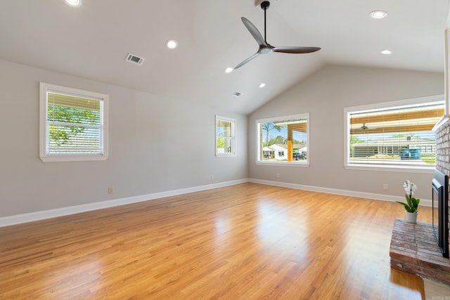 6723 Greenwood, Little Rock, AR 72207 - unfurnished living room featuring ceiling fan, visible vents, a healthy amount of sunlight, and lofted ceiling