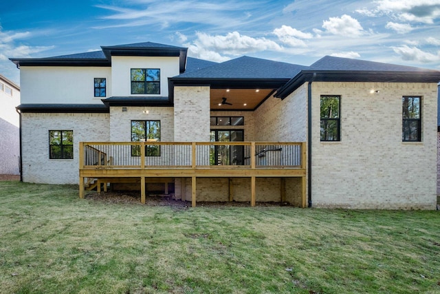 221 Abington Cir, Little Rock, AR 72223 - back of house featuring brick siding, a deck, and a lawn