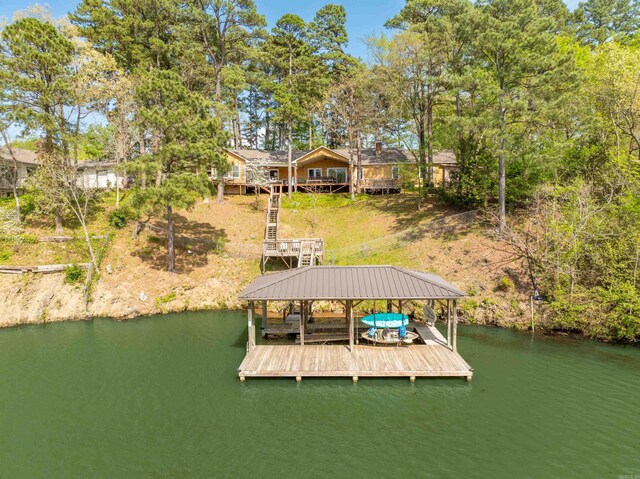 166 Heatherwood, Hot Springs, AR 71913 - view of dock featuring boat lift and a water view