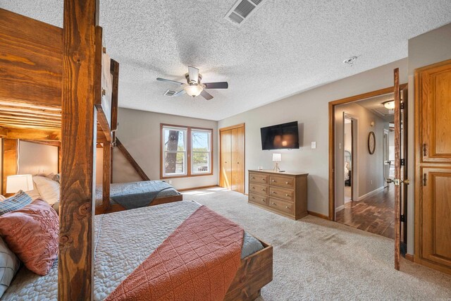 166 Heatherwood, Hot Springs, AR 71913 - bedroom with a closet, a ceiling fan, visible vents, carpet flooring, and baseboards