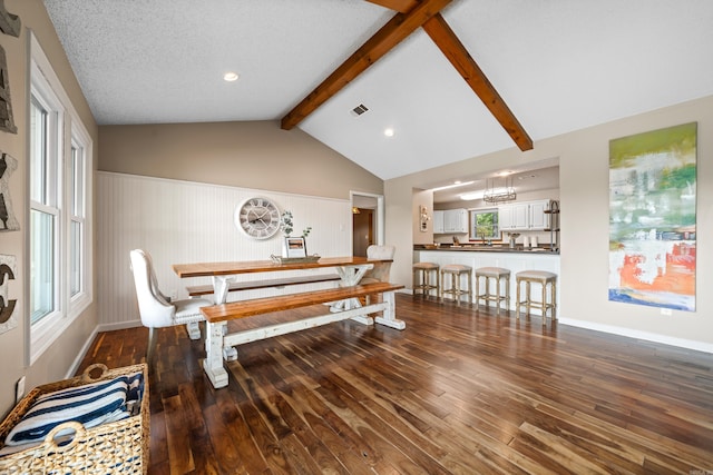 166 Heatherwood, Hot Springs, AR 71913 - dining room with visible vents, an inviting chandelier, hardwood / wood-style flooring, and lofted ceiling with beams