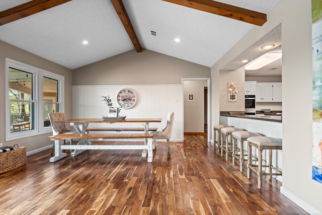 166 Heatherwood, Hot Springs, AR 71913 - dining space featuring baseboards, recessed lighting, lofted ceiling with beams, and dark wood-style floors