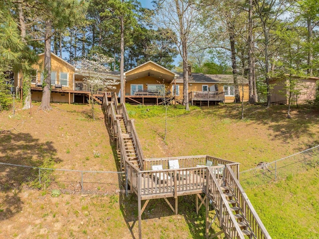 166 Heatherwood, Hot Springs, AR 71913 - view of yard with a wooden deck, fence, and stairs