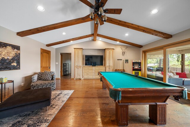 166 Heatherwood, Hot Springs, AR 71913 - rec room featuring recessed lighting, lofted ceiling with beams, billiards, and ceiling fan