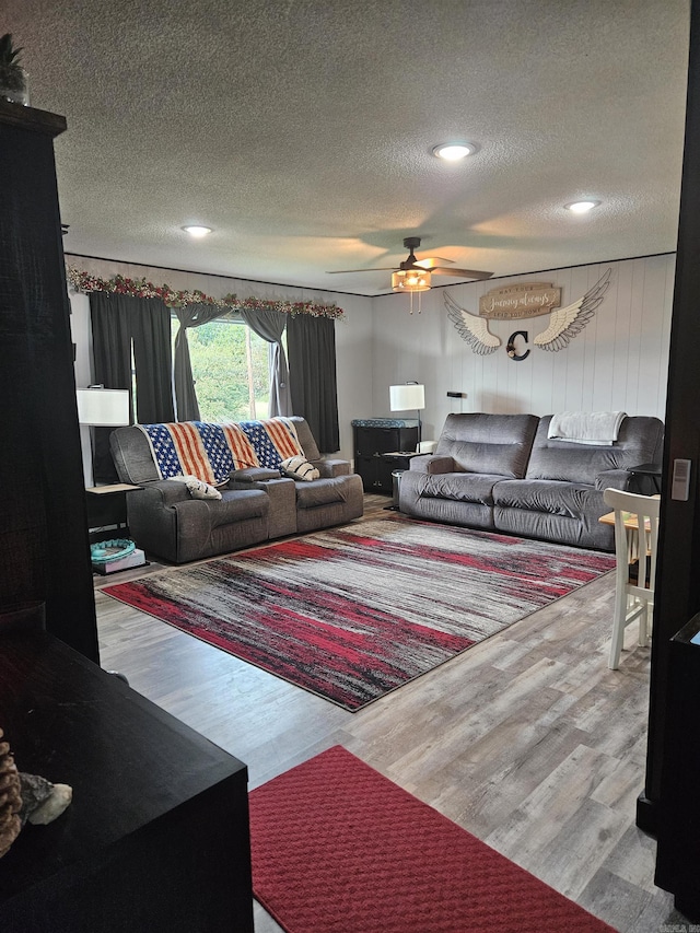 1139 Crescent Dr, Mena, AR 71953 - living area with ceiling fan, wood finished floors, and a textured ceiling