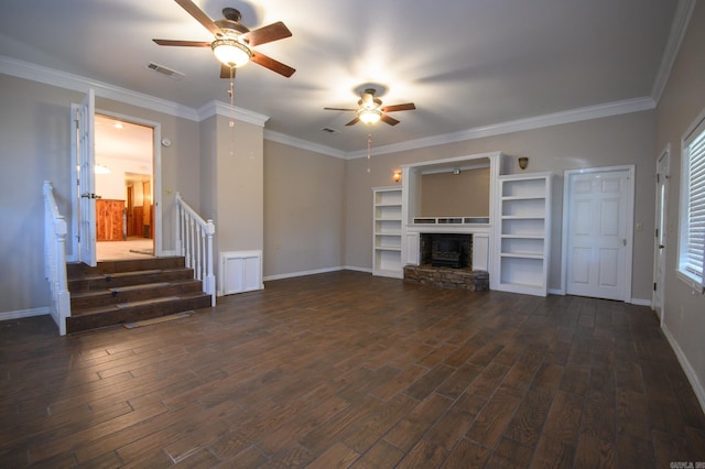1295 Polk Road 47, Mena, AR 71953 - unfurnished living room featuring dark wood-style floors, visible vents, and ceiling fan