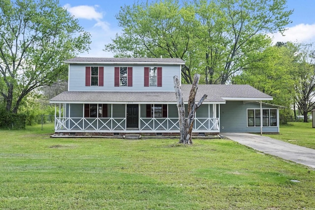 1216 Wade Ave, Judsonia, AR 72081 - view of front of property with crawl space, covered porch, a front yard, a shingled roof, and driveway
