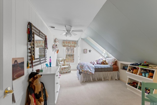 5400 Southwood Rd, Little Rock, AR 72205 - bedroom featuring carpet flooring, vaulted ceiling, a ceiling fan, and visible vents