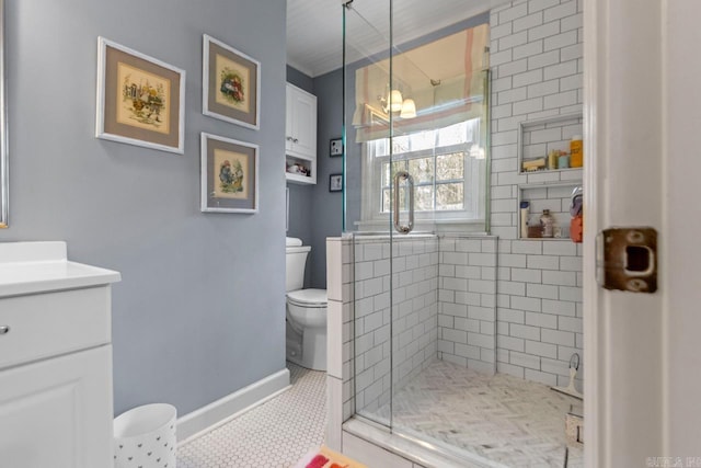 5400 Southwood Rd, Little Rock, AR 72205 - full bathroom featuring toilet, baseboards, a stall shower, and vanity