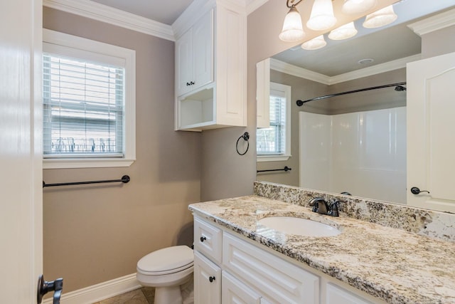 1844 White Oak Cir, Benton, AR 72019 - full bath with vanity, ornamental molding, toilet, a shower, and baseboards