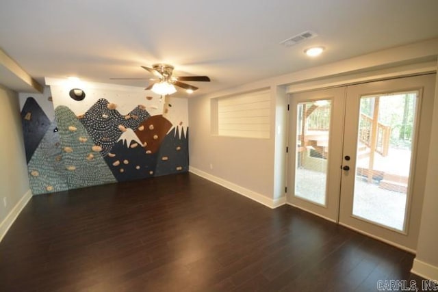 12904 Southridge Dr, Little Rock, AR 72212 - spare room with french doors, wood finished floors, baseboards, and ceiling fan