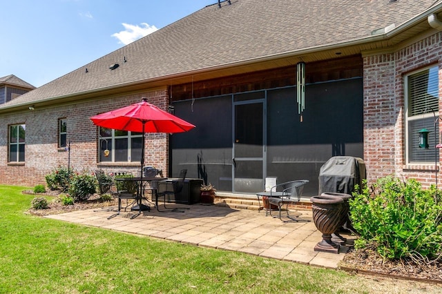1130 Applewood Dr, Conway, AR 72034 - back of property with a patio, brick siding, a yard, and a shingled roof