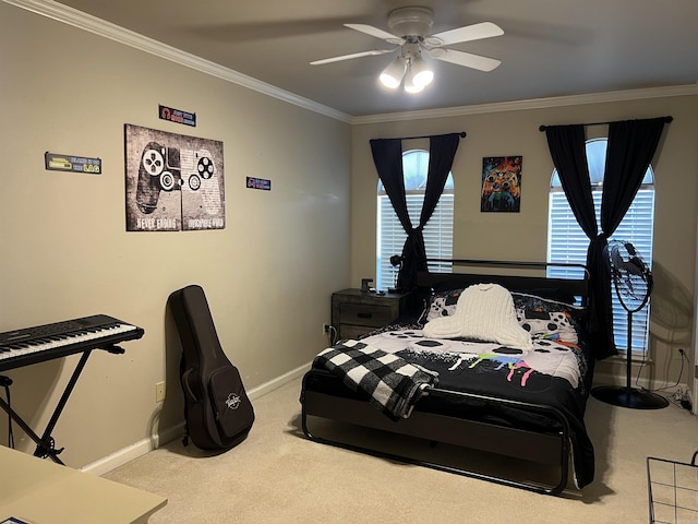 200 Blue Bird Cv, White Hall, AR 71602 - carpeted bedroom with ornamental molding, baseboards, and a ceiling fan