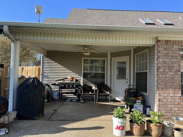 200 Blue Bird Cv, White Hall, AR 71602 - view of patio / terrace featuring fence, a grill, and a ceiling fan
