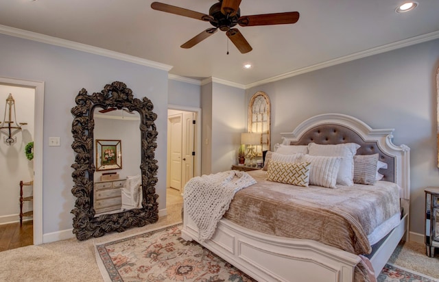 2136 Avondale, Benton, AR 72019 - carpeted bedroom featuring ornamental molding, baseboards, recessed lighting, and ceiling fan