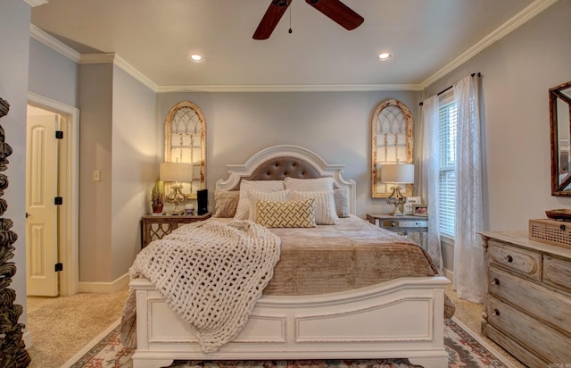 2136 Avondale, Benton, AR 72019 - carpeted bedroom featuring crown molding, ceiling fan, baseboards, and recessed lighting