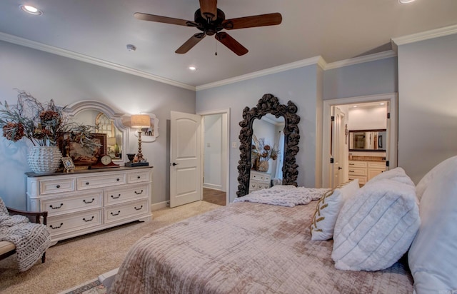 2136 Avondale, Benton, AR 72019 - carpeted bedroom with connected bathroom, ornamental molding, baseboards, and recessed lighting