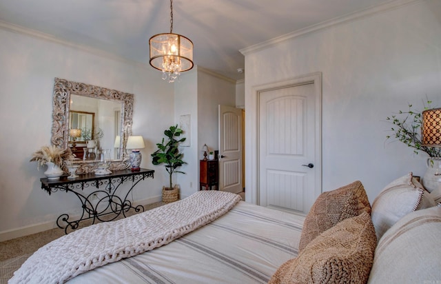 2136 Avondale, Benton, AR 72019 - carpeted bedroom with crown molding, baseboards, and a chandelier