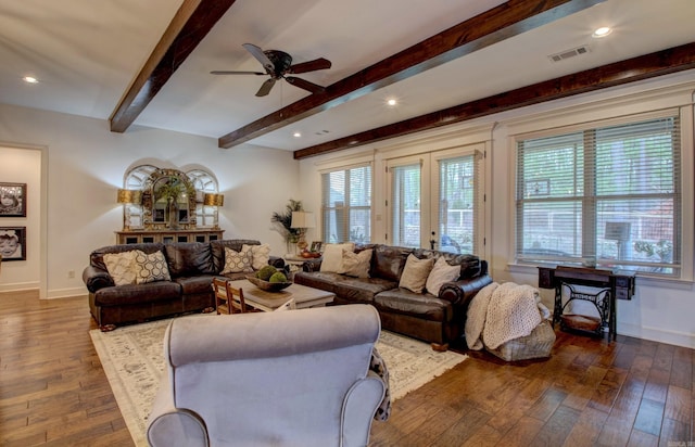 2136 Avondale, Benton, AR 72019 - living room with baseboards, wood-type flooring, a ceiling fan, and visible vents