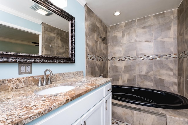 124 Hiawatha Dr, Little Rock, AR 72211 - full bath featuring a combined bath / shower with jetted tub, vanity, visible vents, and recessed lighting
