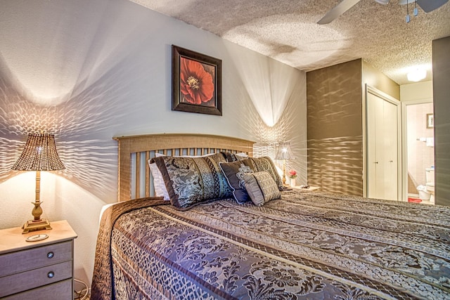 20 Cortez Way, Hot Springs Village, AR 71909 - bedroom with a textured ceiling, a textured wall, and a ceiling fan