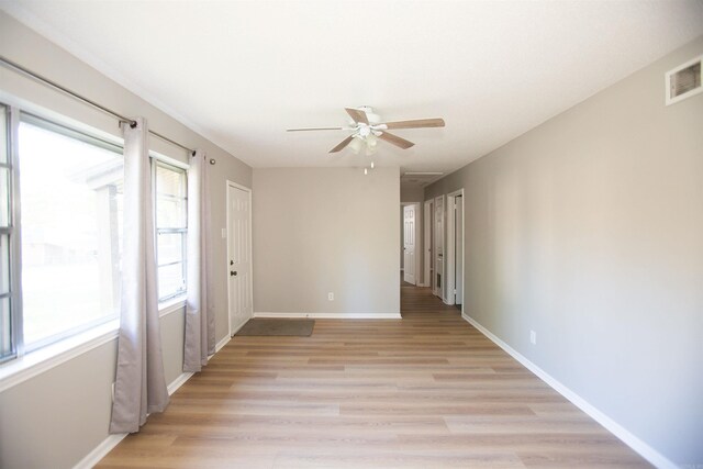 28 Wellford Dr, Little Rock, AR 72209 - unfurnished room featuring light wood-style flooring, ceiling fan, baseboards, and visible vents