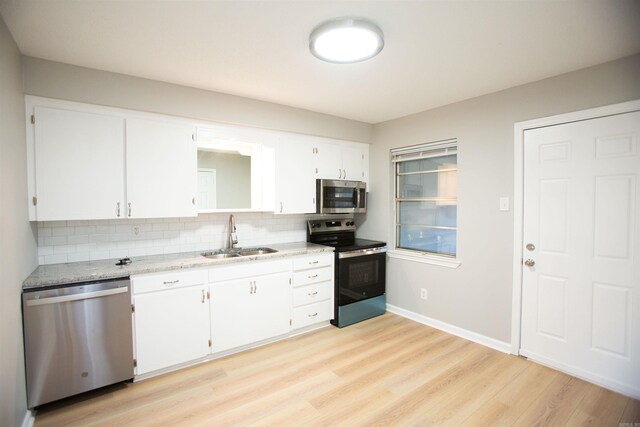 28 Wellford Dr, Little Rock, AR 72209 - kitchen featuring appliances with stainless steel finishes, a sink, backsplash, and white cabinets