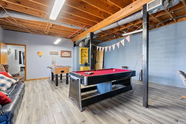 playroom featuring light wood-style floors, baseboards, and billiards