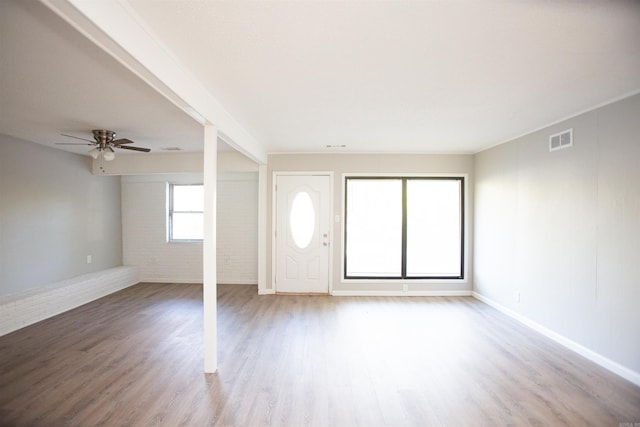 7204 W Wakefield Dr, Little Rock, AR 72209 - entrance foyer with visible vents, a ceiling fan, and wood finished floors