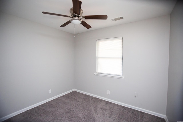 7204 W Wakefield Dr, Little Rock, AR 72209 - empty room with dark colored carpet, visible vents, baseboards, and ceiling fan
