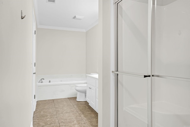 2540 Gladiola, Conway, AR 72034 - bathroom with a shower stall, a garden tub, vanity, and ornamental molding
