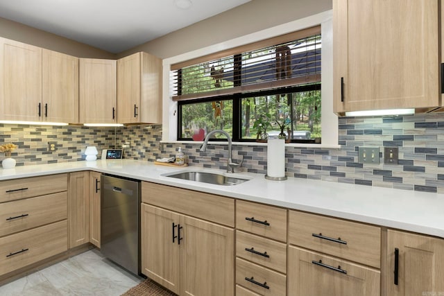 16 Valley Rd, Cabot, AR 72023 - kitchen with light countertops, dishwasher, light brown cabinets, and a sink