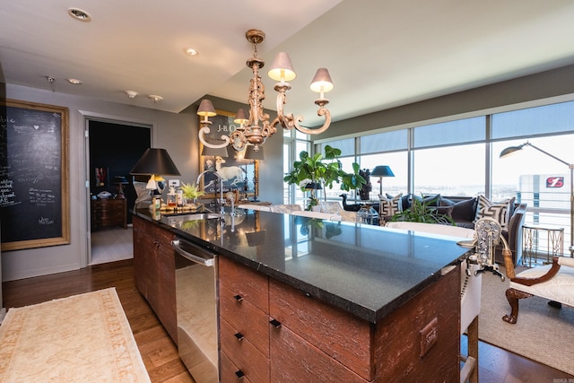 kitchen with plenty of natural light, dishwasher, a sink, and dark wood-style floors
