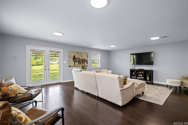 6808 Sandpiper Dr, Little Rock, AR 72205 - living room with french doors, baseboards, recessed lighting, and dark wood finished floors