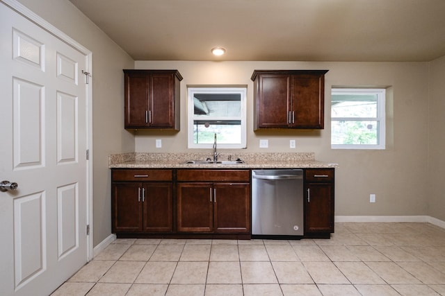 6 Broadmoor Dr, Little Rock, AR 72204 - kitchen with stainless steel dishwasher, a sink, dark brown cabinets, and a wealth of natural light